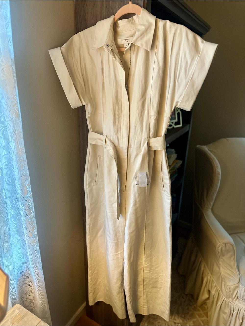 Banana Republic Cream Utility Midi Jumpsuit with Belt